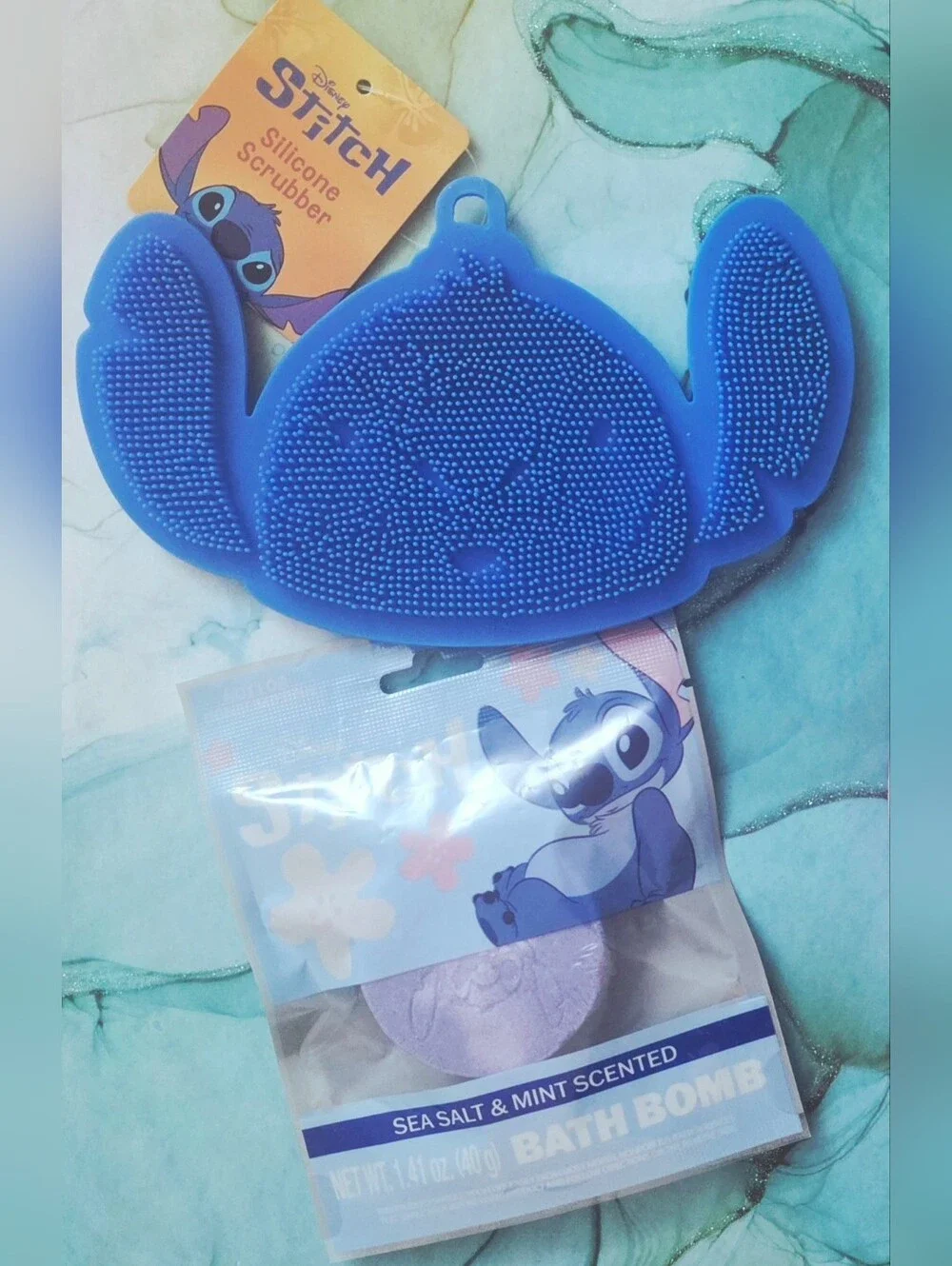 Disney Stitch Silicone Bath Bomb And Silicone Scrubber Gift with mesh Puff